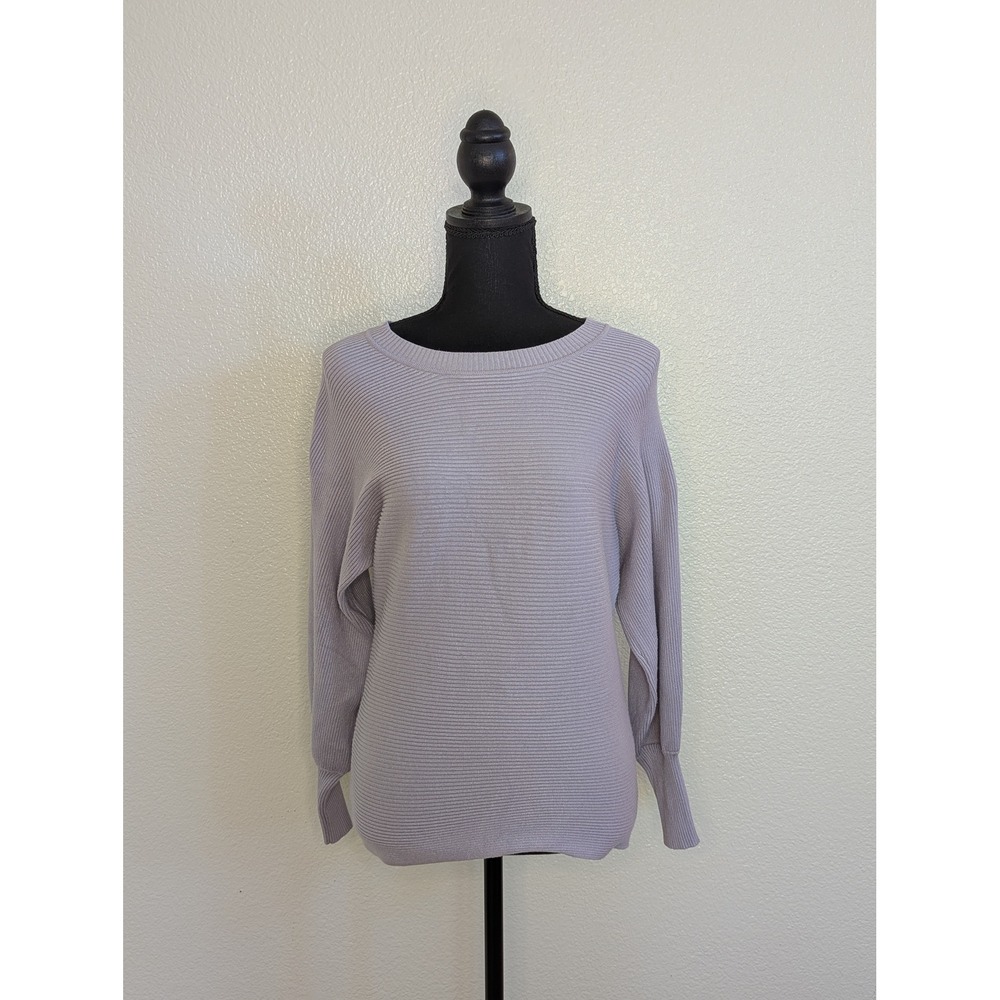 Pink Rose Lavender Ribbed Round‎ Neckline Dolma Long Sleeve Sweater